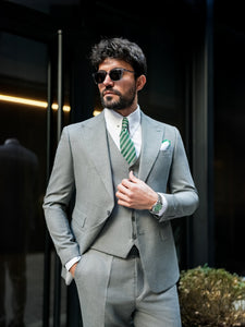 Grey Striped Slim-Fit Suit 3-Piece