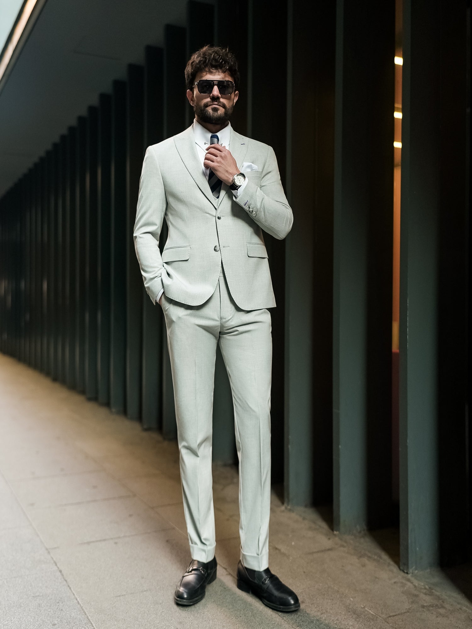 Grey Modern-Fit Suit 3-Piece