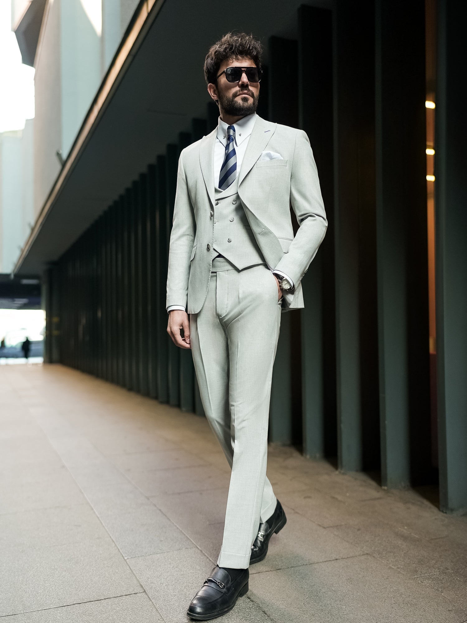 Grey Modern-Fit Suit 3-Piece