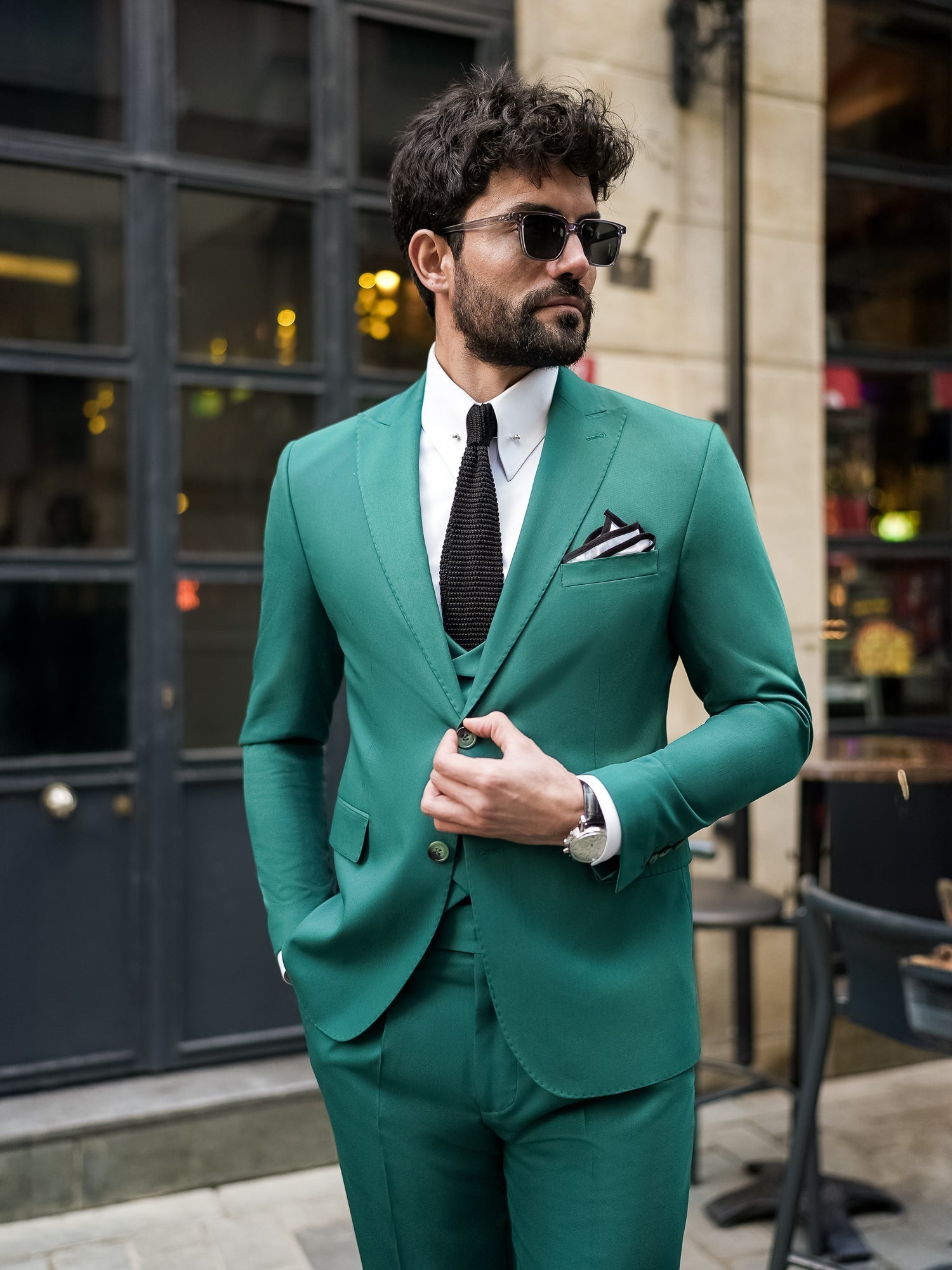 Green Modern-Fit Suit 3-Piece