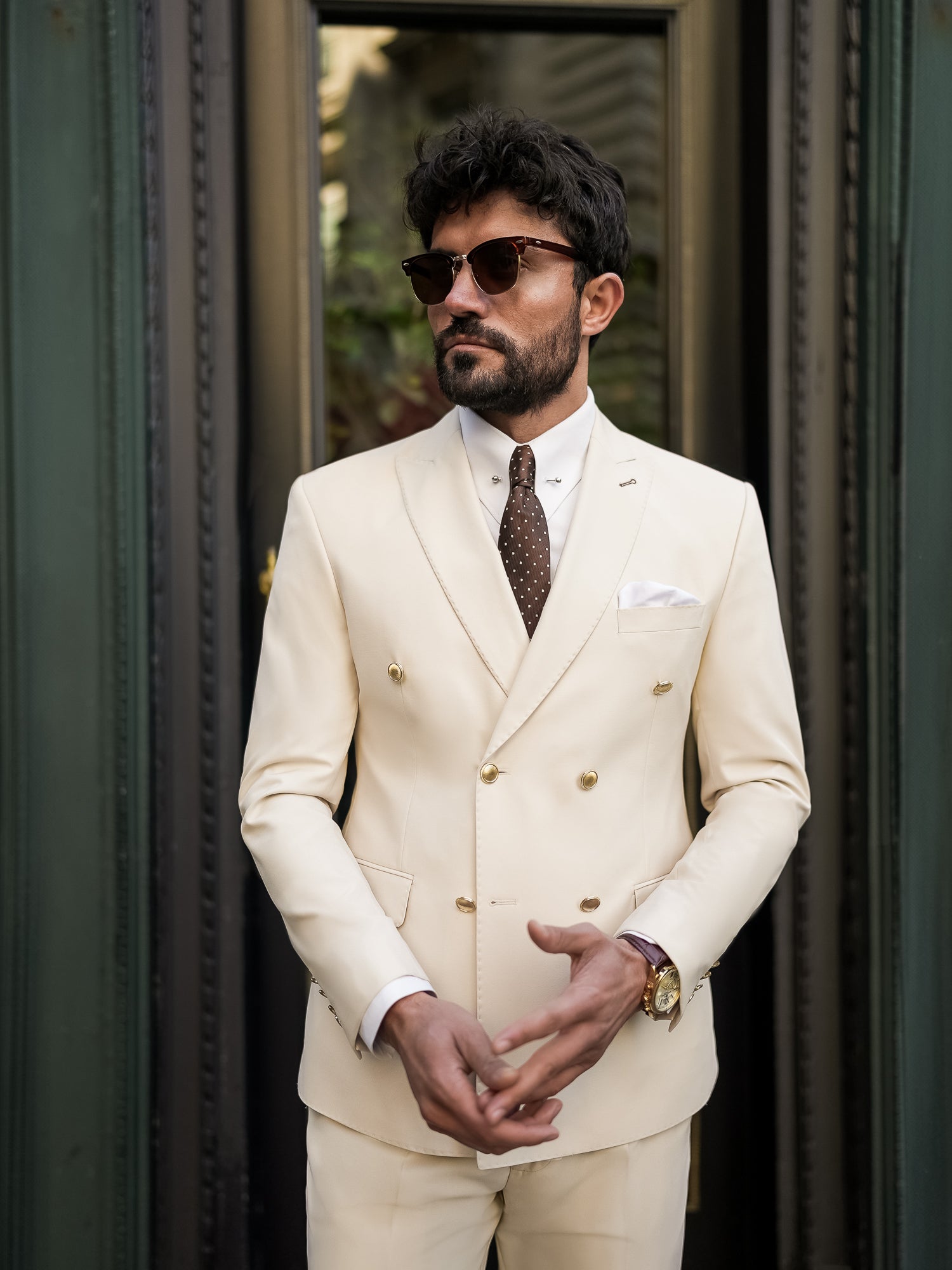 Beige Double Breasted Suit 2-Piece