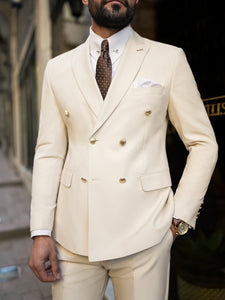 Beige Double Breasted Suit 2-Piece