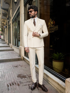 Beige Double Breasted Suit 2-Piece