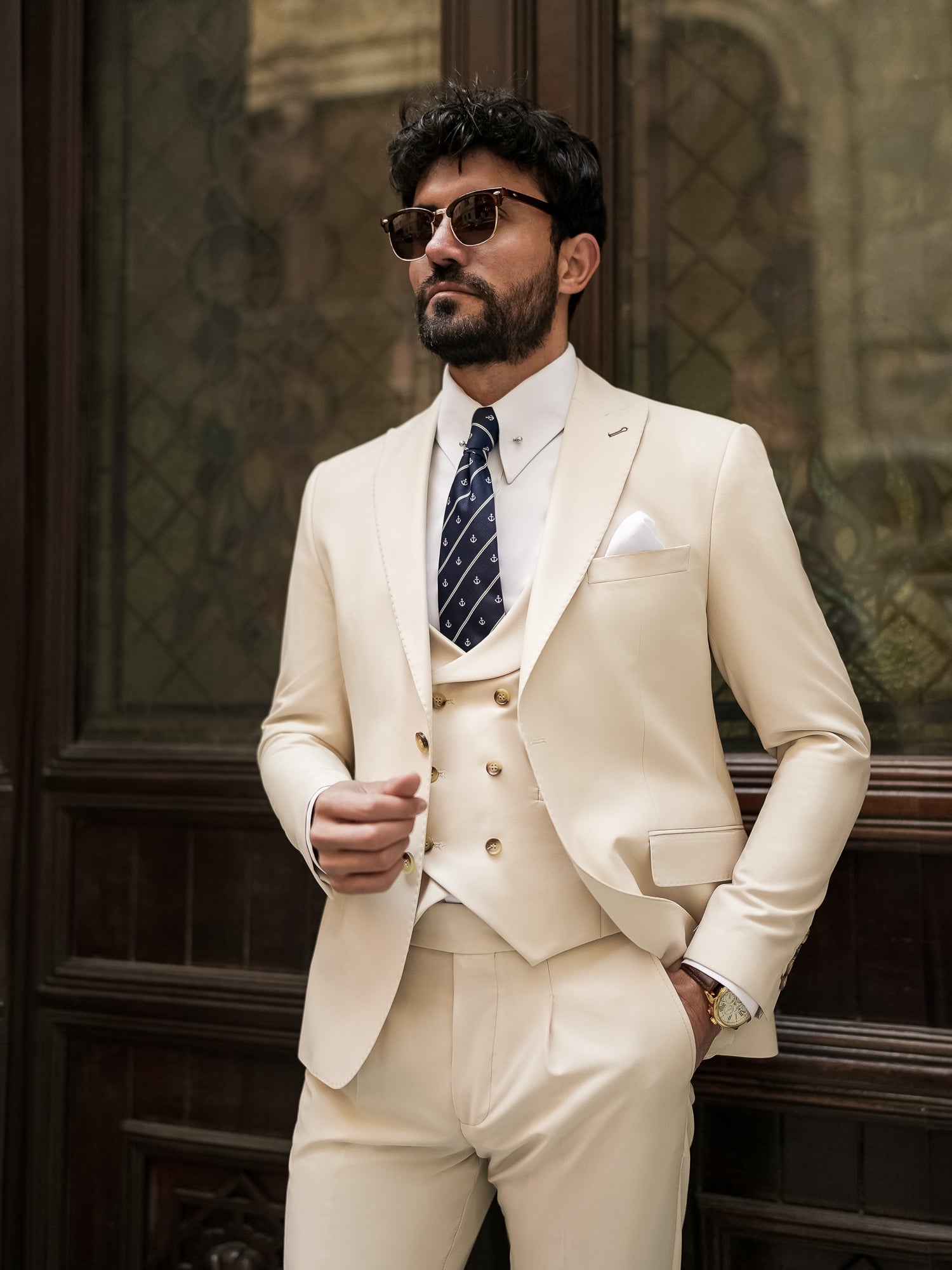 Beige Modern-Fit Suit 3-Piece