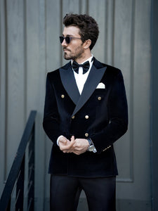 Black Velvet Double Breasted Tuxedo 2-Piece