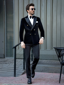 Black Velvet Double Breasted Tuxedo 2-Piece