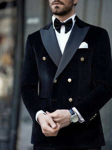 Black Velvet Double Breasted Tuxedo 2-Piece