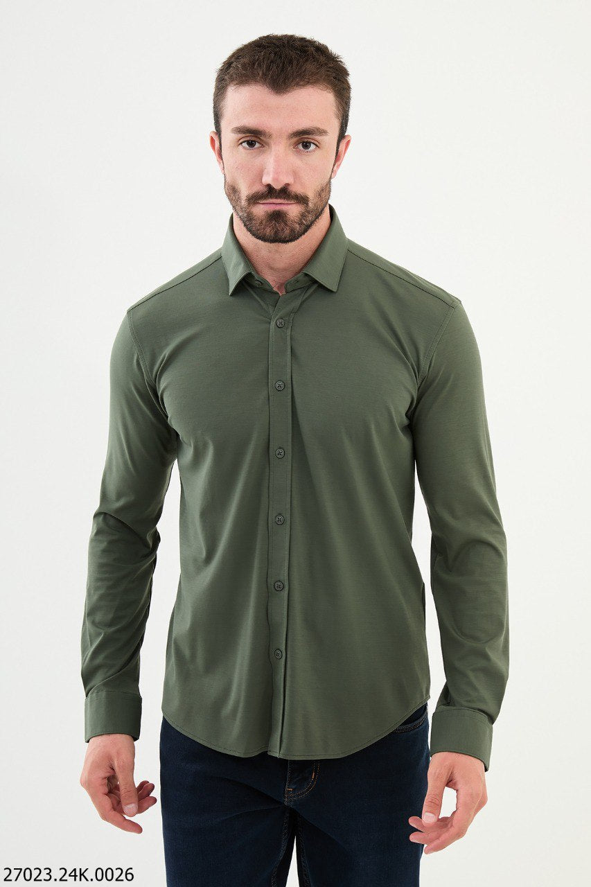 Bojoni Belmonte Slim Fit Khaki Shirt