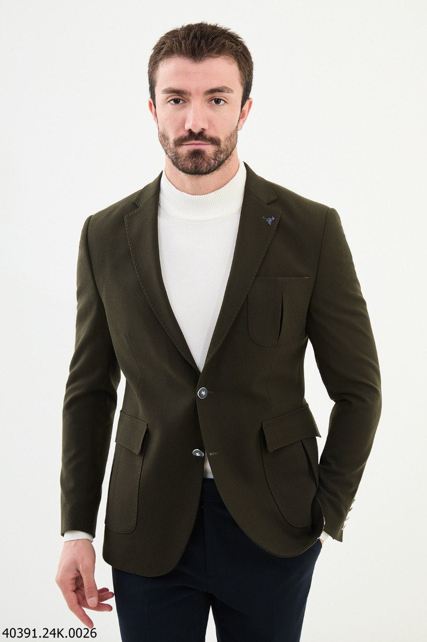 Bojoni Belmonte Slim Fit Khaki Blazer