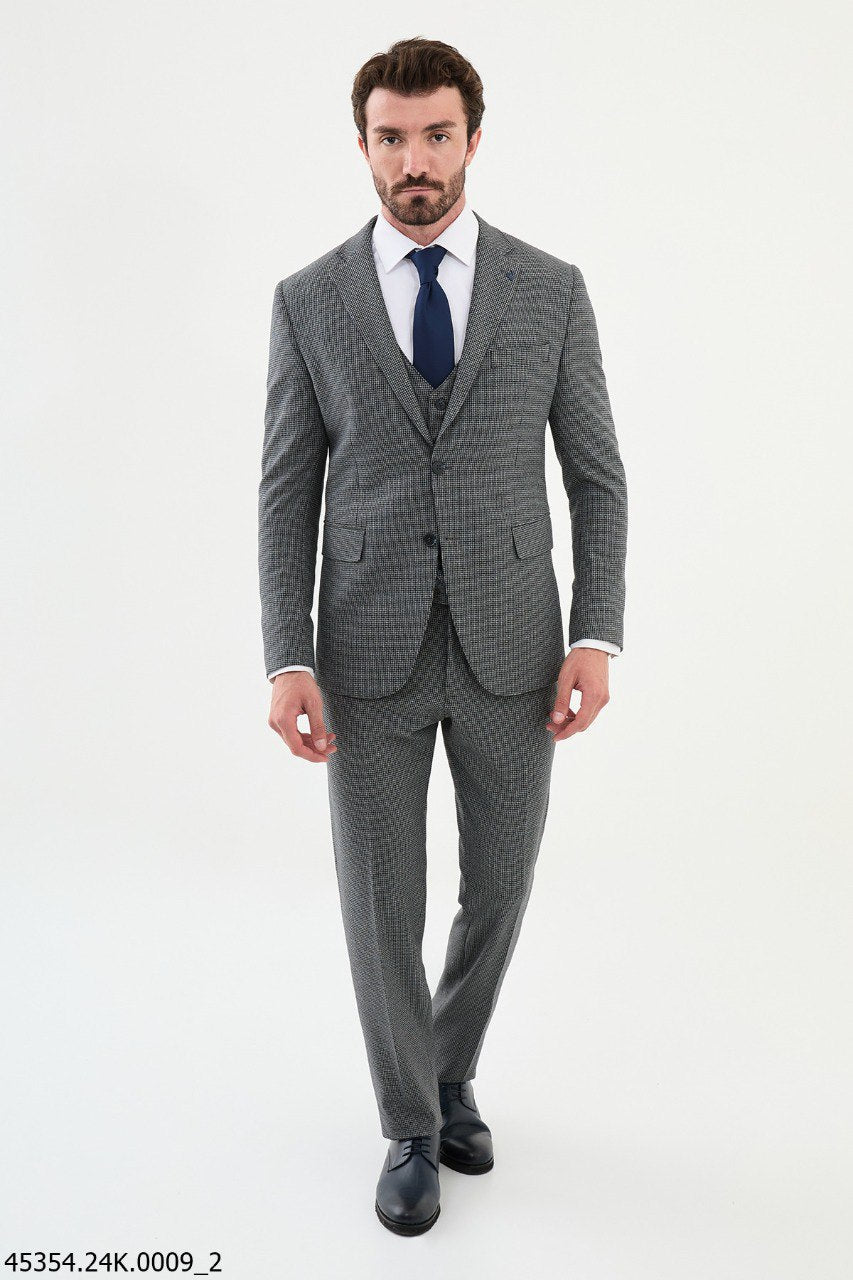 Bojoni Belmonte Gray Patterned  Slim Fit Suit