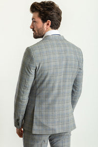 Bojoni Trivento Gray & Blue Plaid Patterned Classic Slim Fit Suit