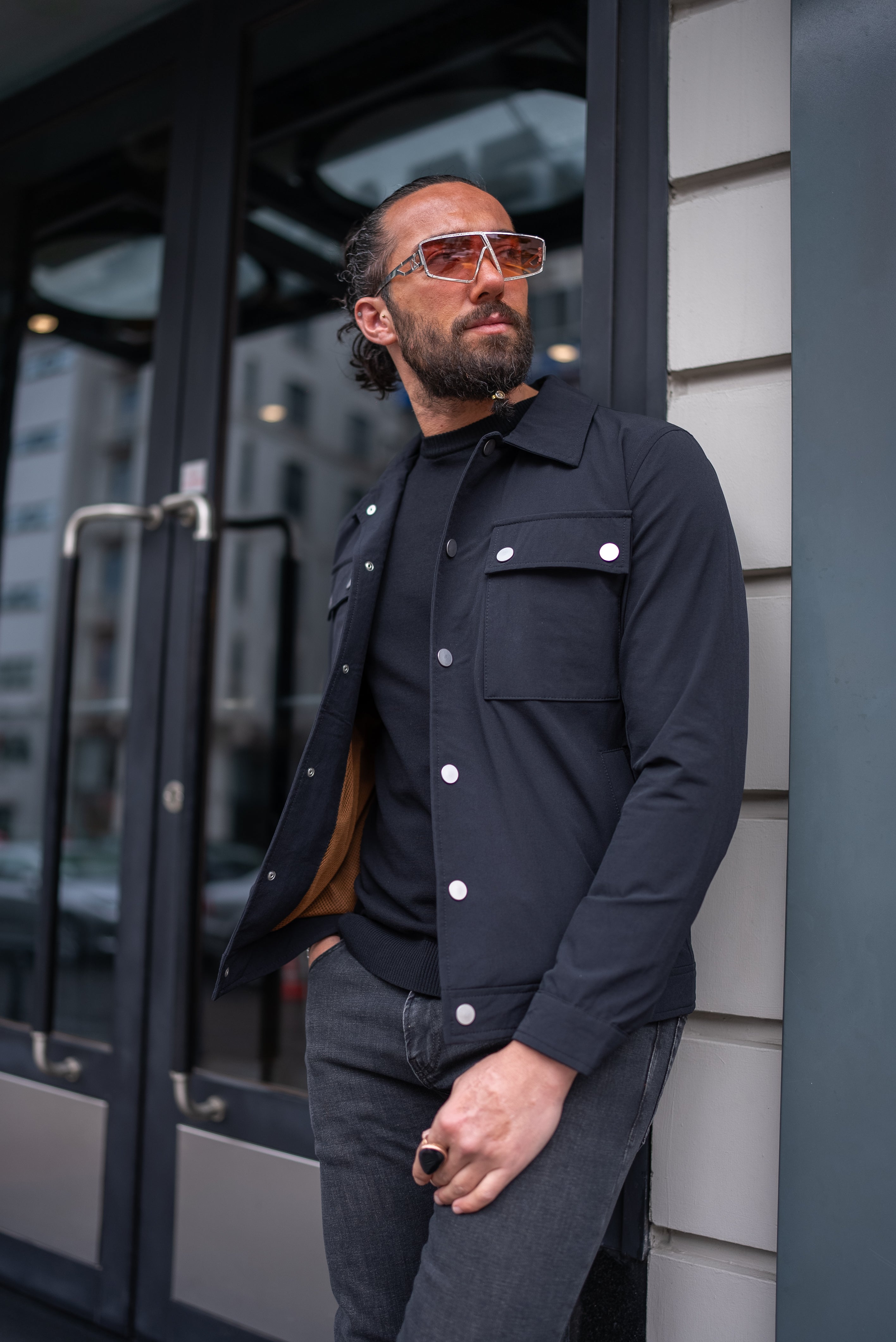 Bojoni Elko Black Slim Fit Double Pocket Buttoned Coat