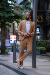 Bojoni Marelli Slim Fit Camel Mono Collar Suit