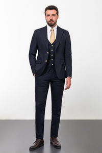 Bojoni Trivento Navy Blue Buttons Classic  Slim Fit Suit