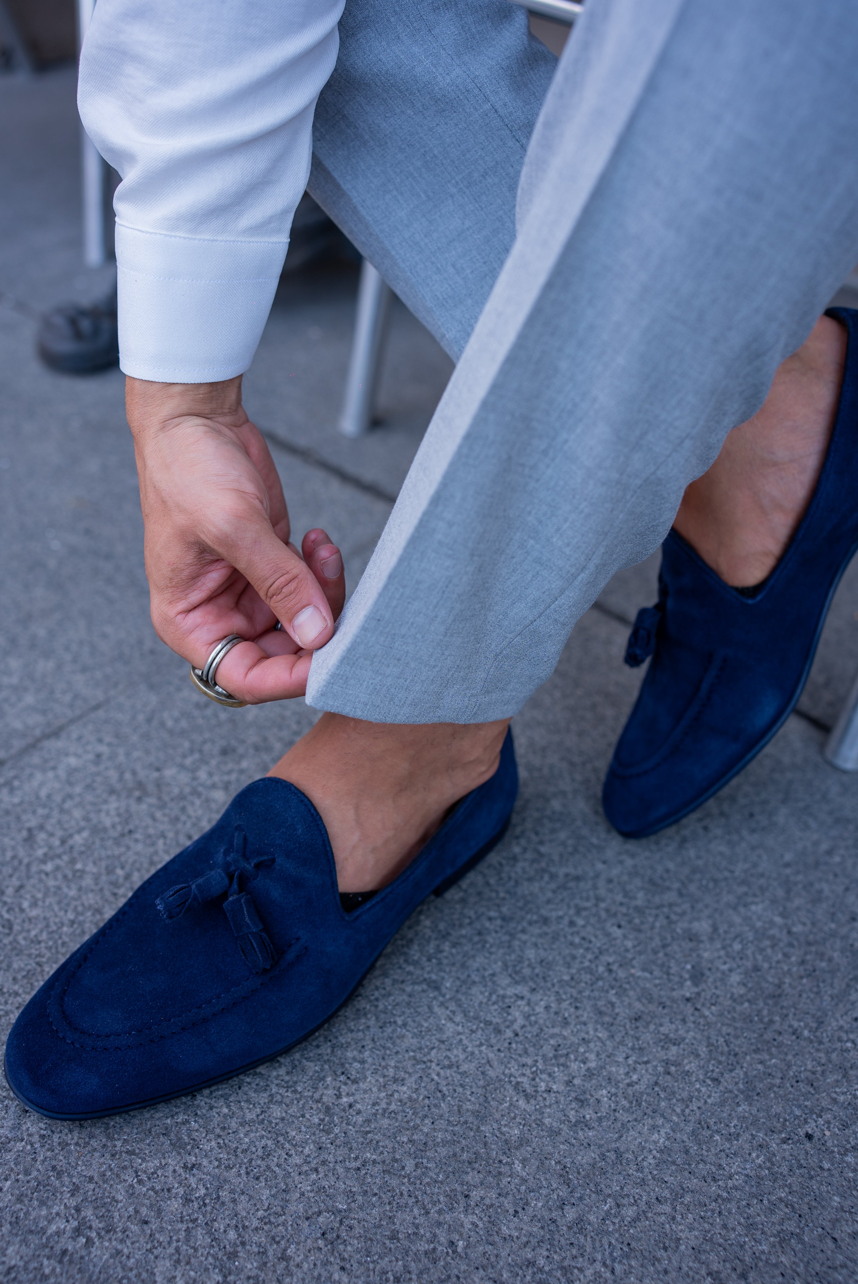 Bojoni Bravo Navy Blue  Suede Tassel Loafers