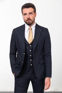 Bojoni Trivento Navy Blue Buttons Classic  Slim Fit Suit