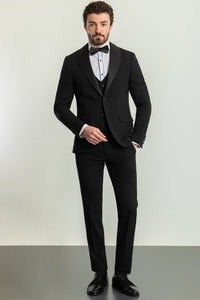 Bojoni Trivento Black Royal Classic Slim Fit Shawl Collar Suit Tuxedo