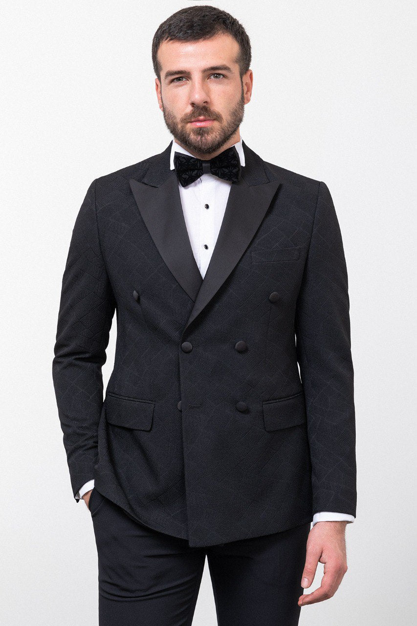 Bojoni Trivento Black Slim Fit Double Breasted Suit Tuxedo