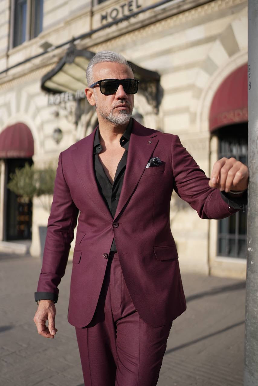 Bojoni Palermo Burgundy Slim Fit 2 Piece  Suit