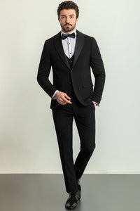 Bojoni Trivento Black Royal Classic Slim Fit Shawl Collar Suit Tuxedo