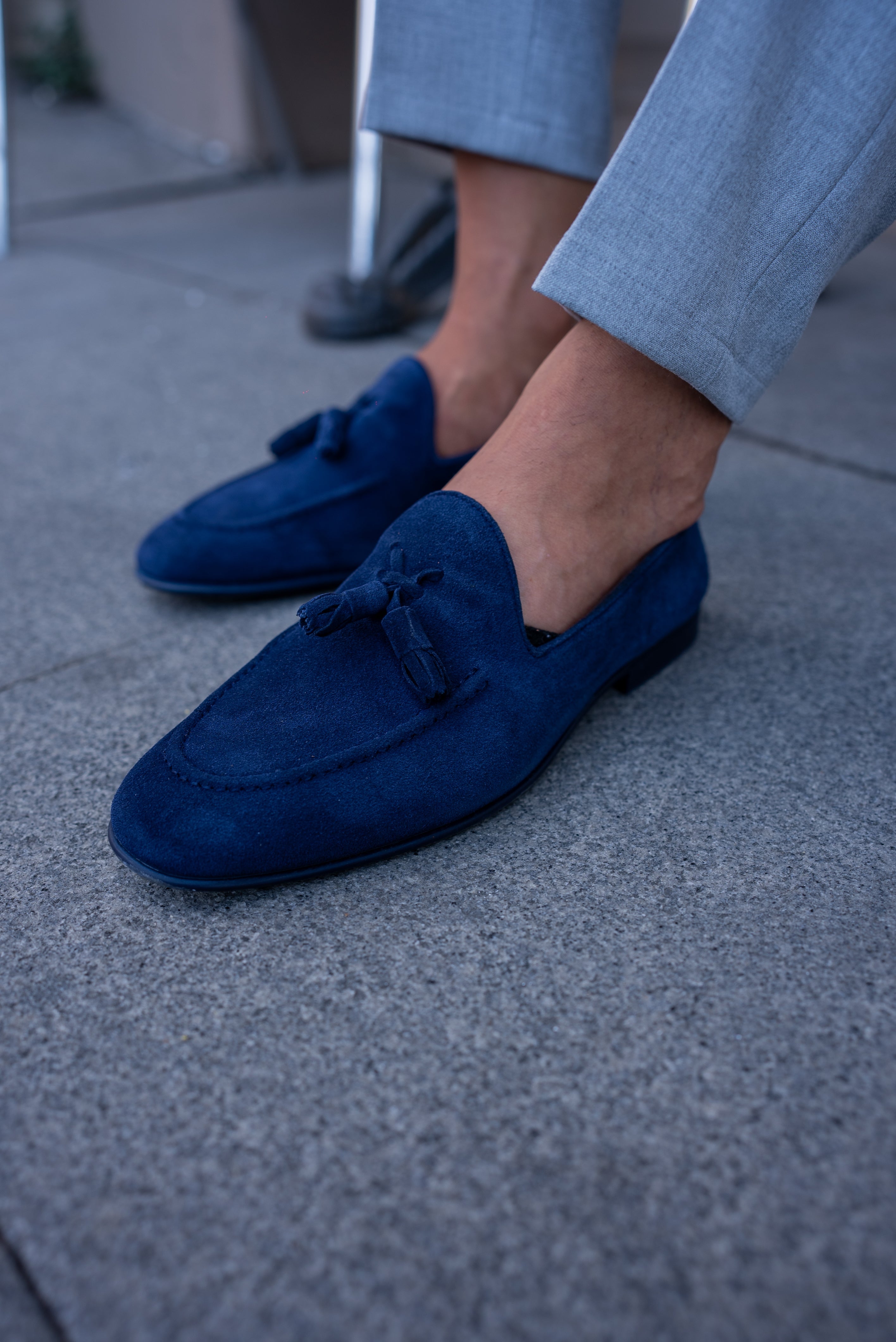 Bojoni Bravo Navy Blue  Suede Tassel Loafers