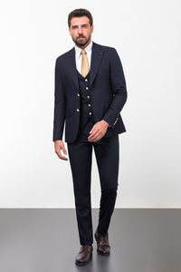 Bojoni Trivento Navy Blue Buttons Classic  Slim Fit Suit