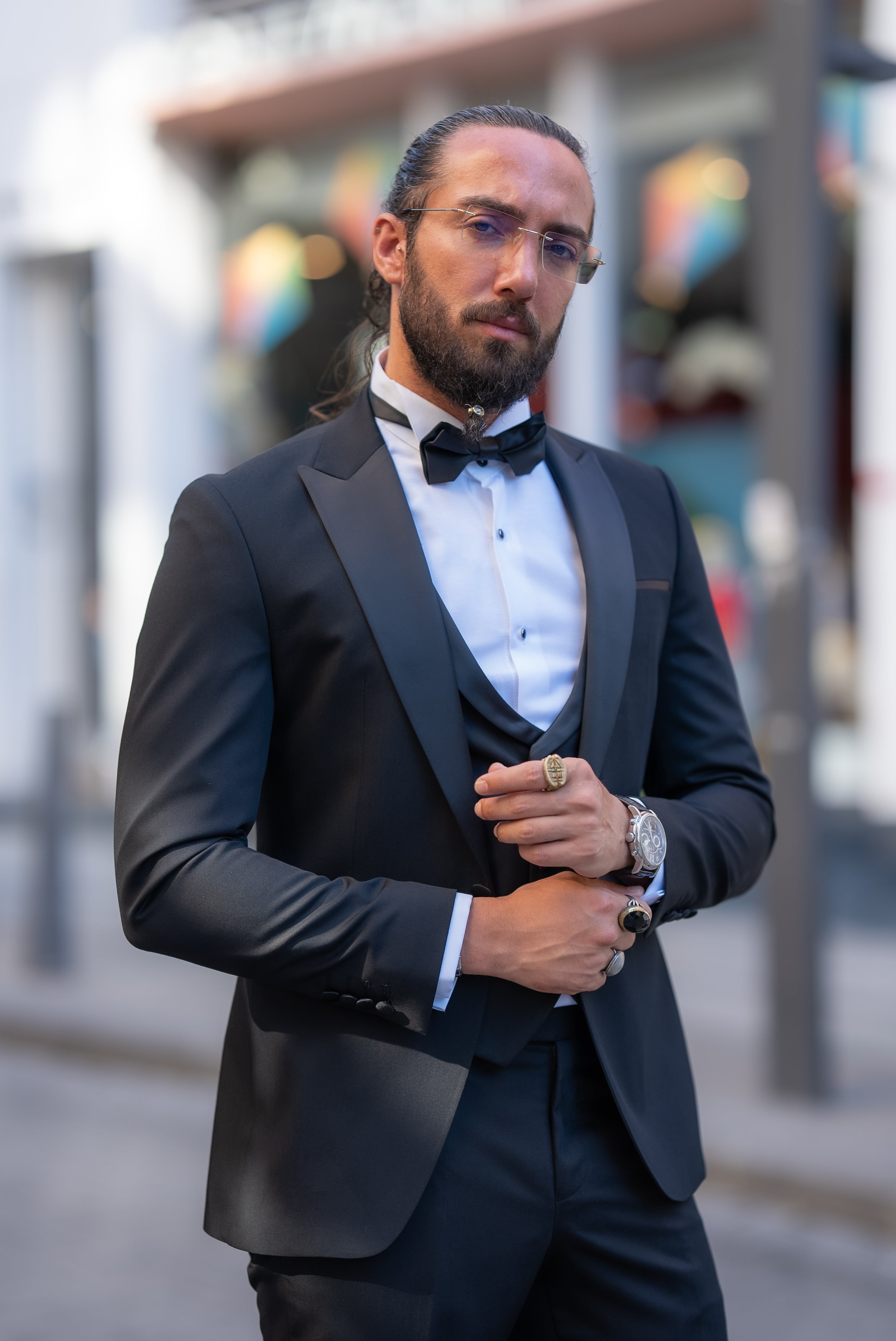 Bojoni Marelli Slim Fit Black Collar Detailed Tuxedo  Suit