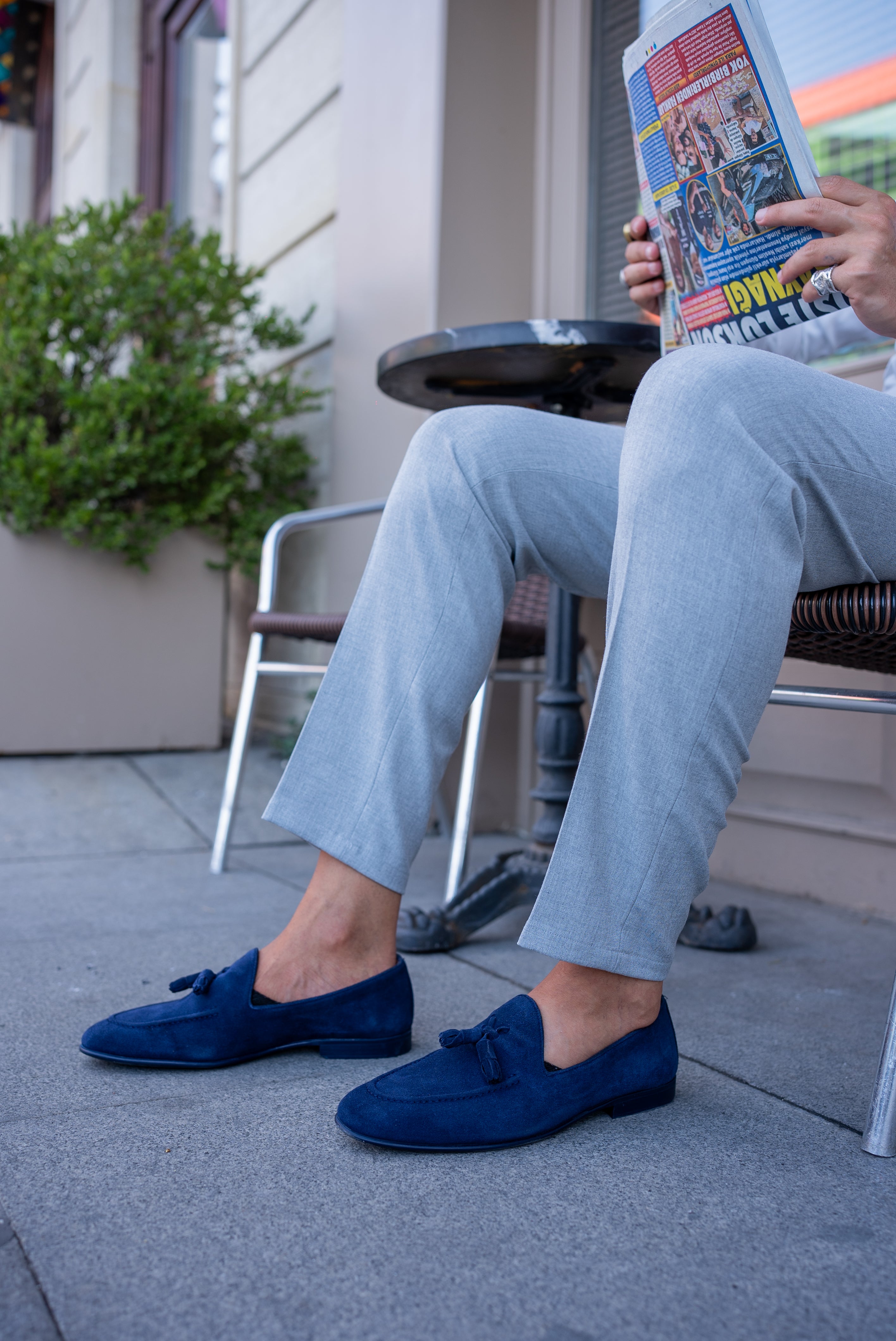 Bojoni Bravo Navy Blue  Suede Tassel Loafers