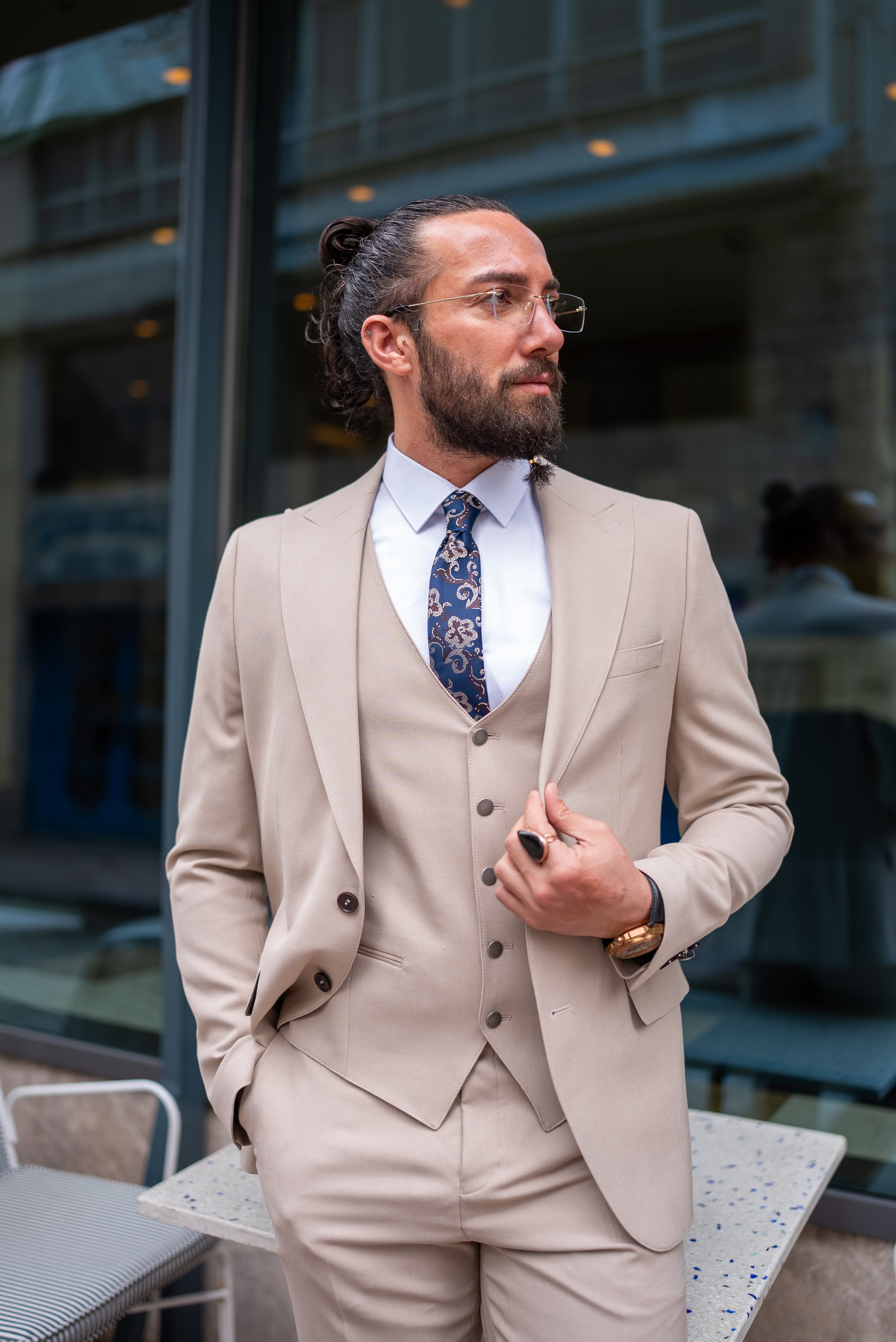 Bojoni Doral Slim Fit Classic Cream Suit