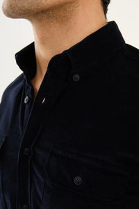 Bojoni Capena Hidden Button Slim Fit Navy Blue Velvet Shirt