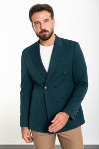 Bojoni Torretta Slim Fit Double Breasted Petrol Blue Blazer