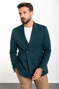 Bojoni Torretta Slim Fit Double Breasted Petrol Blue Blazer