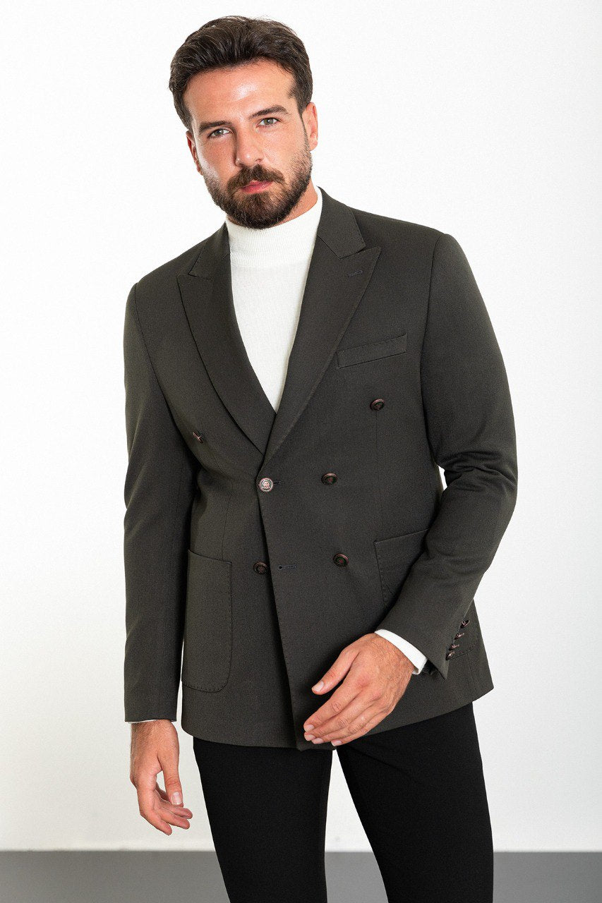 Bojoni Torretta Slim Fit Double Breasted Charcoal Blazer