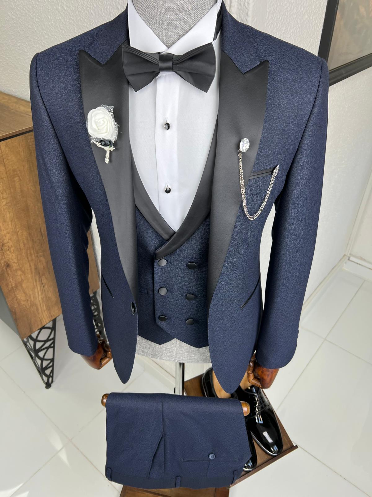 Luxe Slim Fit Dovetail Collared Navy Blue Tuxedo