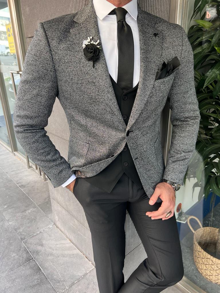 Rick Slim Fit Baroncelli Italian Fabric Stamped Grey Blazer