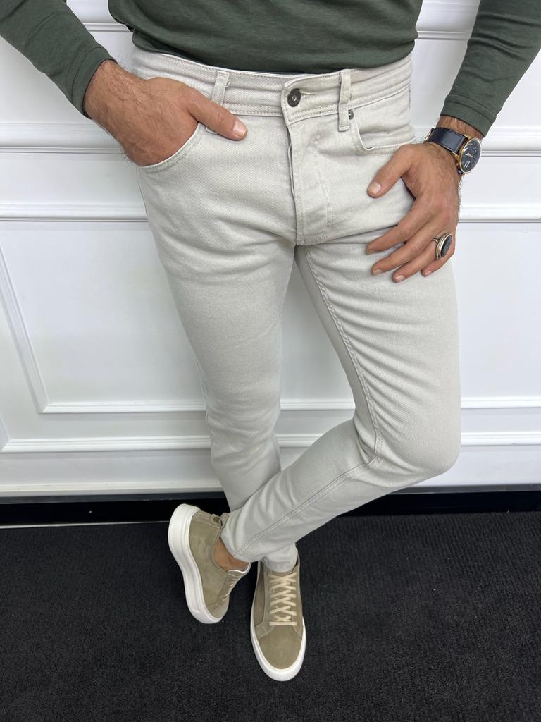 Leon Slim Fit Lycra Beige Jeans