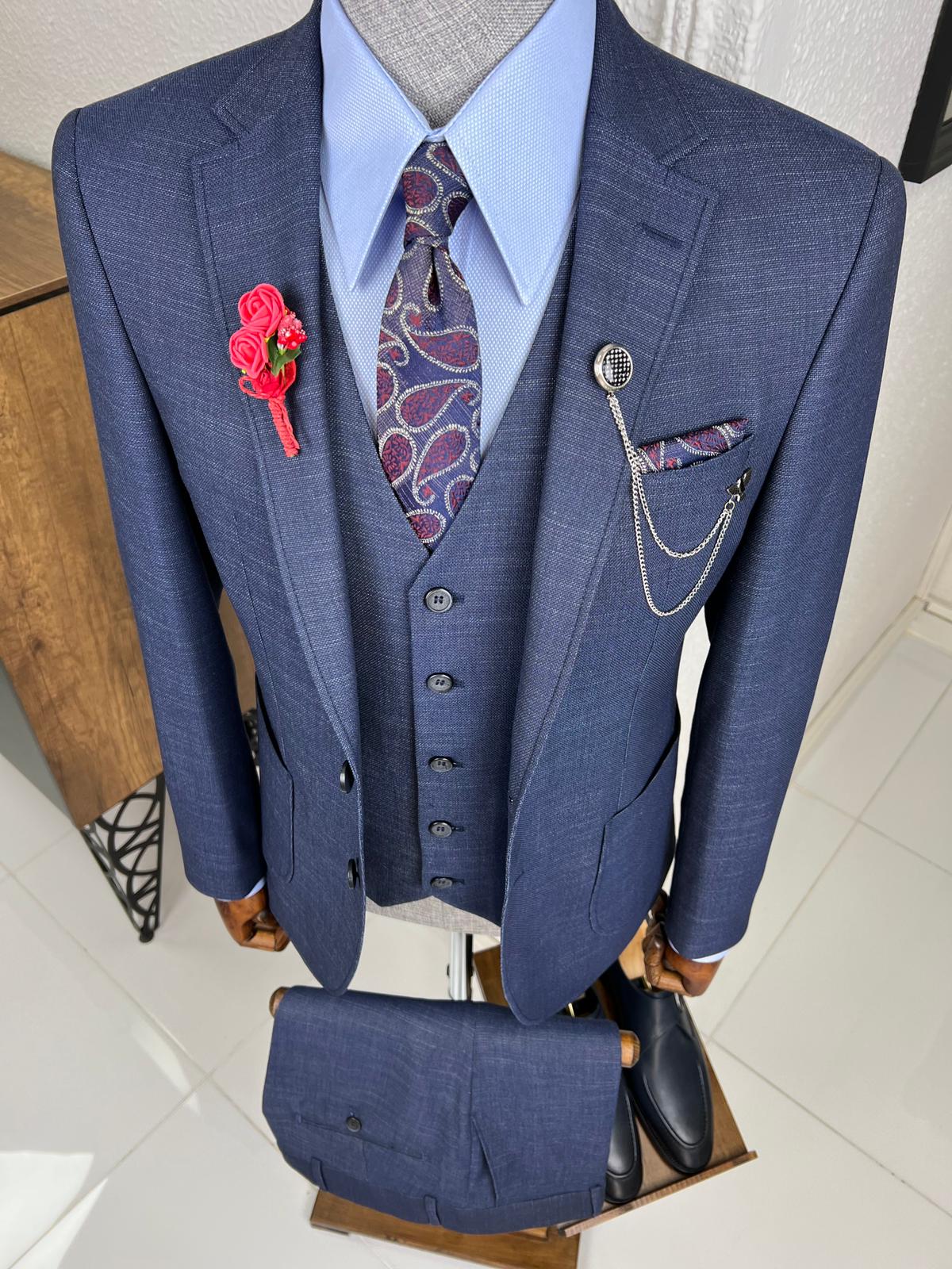 Luxe Slim Fit High Quality Woolen Navy Suit