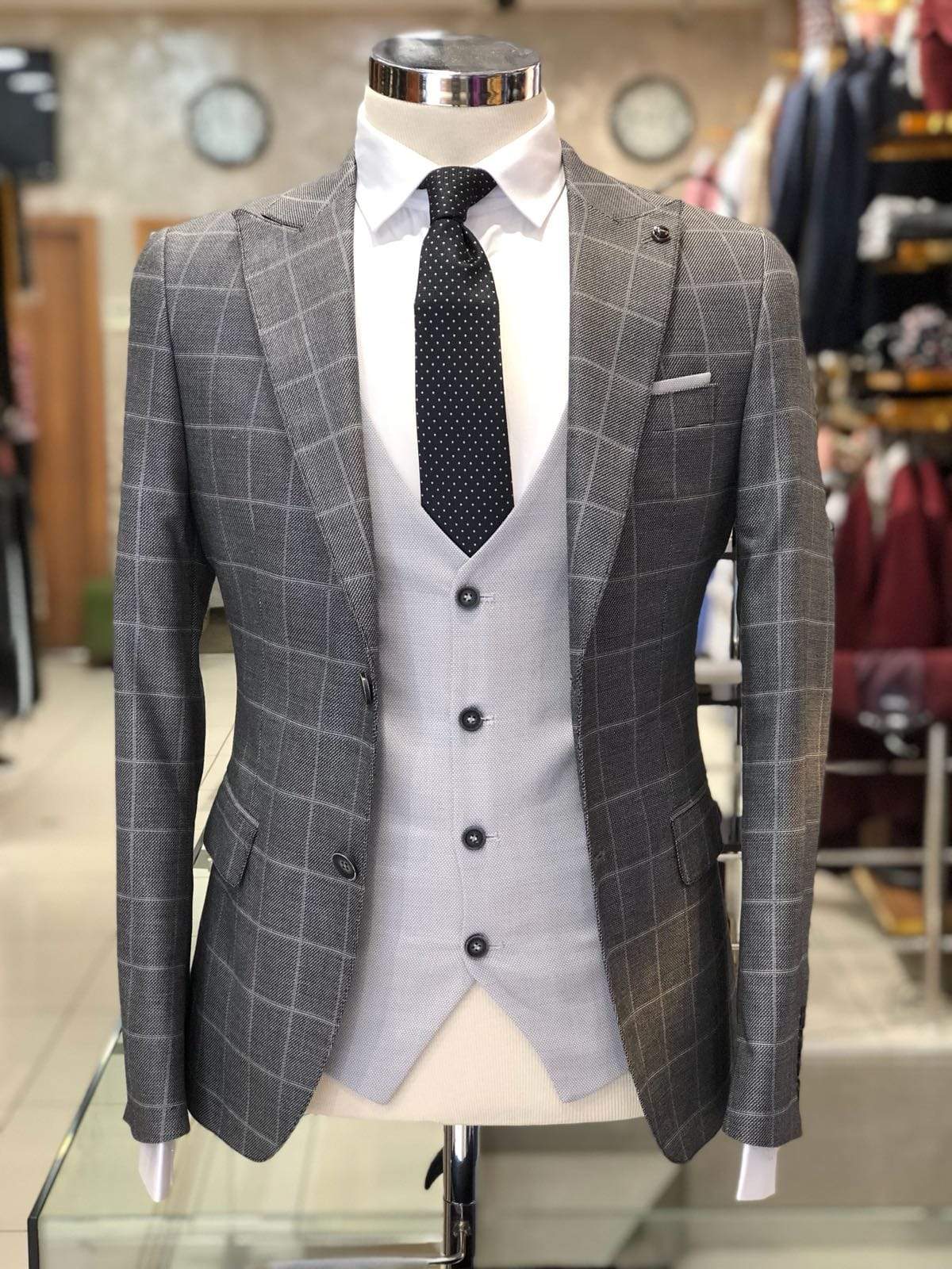 Slim-Fit Plaid Suit Gray-baagr.myshopify.com-suit-BOJONI
