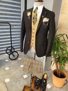 Giotto Black Beige Slim Fit Notch Lapel Linen Suit-baagr.myshopify.com-suit-BOJONI