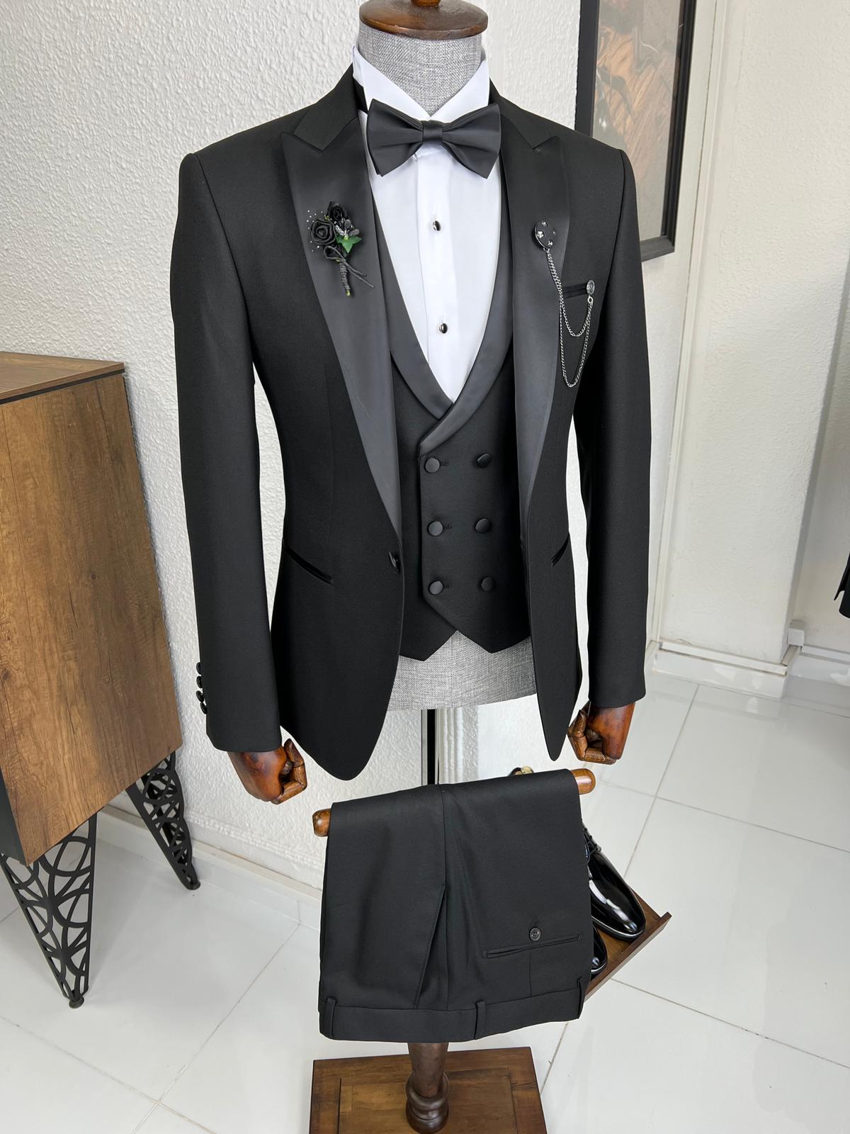 Luxe Slim Fit Dovetail Collared Black Tuxedo