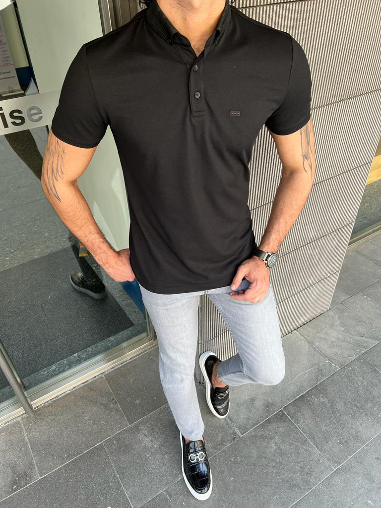 Giovanni Mannelli Slim Fit Black Polo Tees