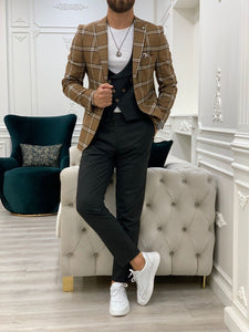 Areni Brown Plaid Slim Fit Suit-baagr.myshopify.com-1-BOJONI