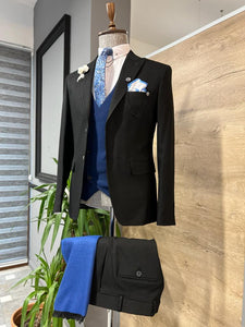 Bojoni Morton Black Slim Fit Peak Lapel Suit 