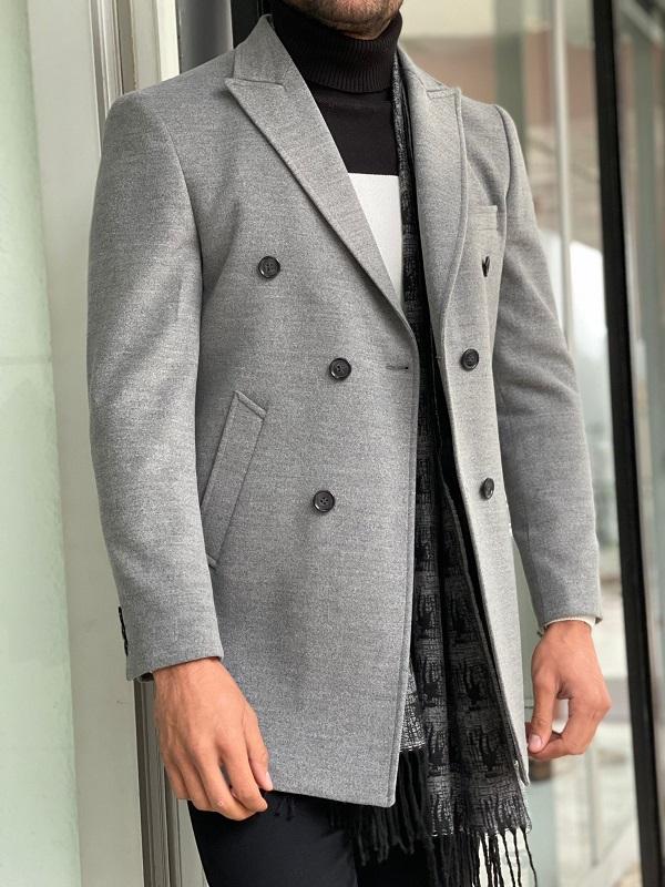 Mantonis Gray Slim Fit Double Breasted Wool Long Coat-baagr.myshopify.com-Jacket-brabion