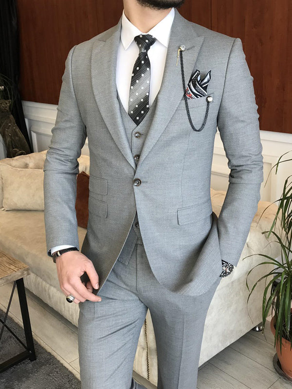 Bojoni Gray Slim Fit Peak Lapel Suit 