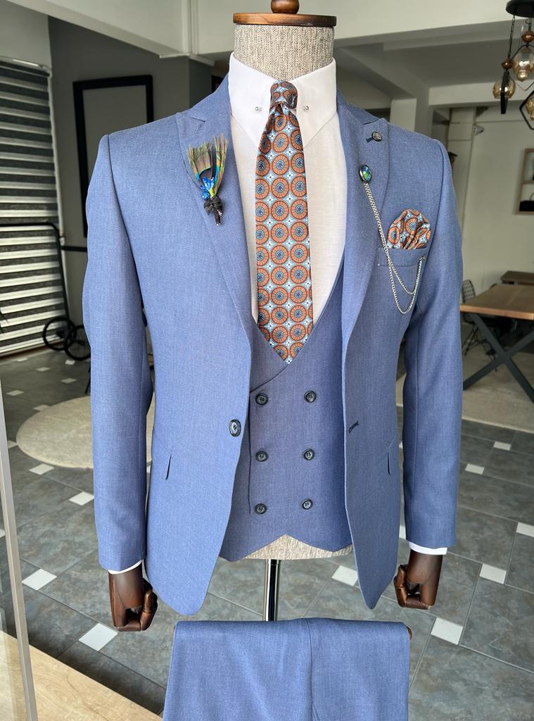 Bojoni Fremont Blue Slim Fit Peak Lapel Suit 