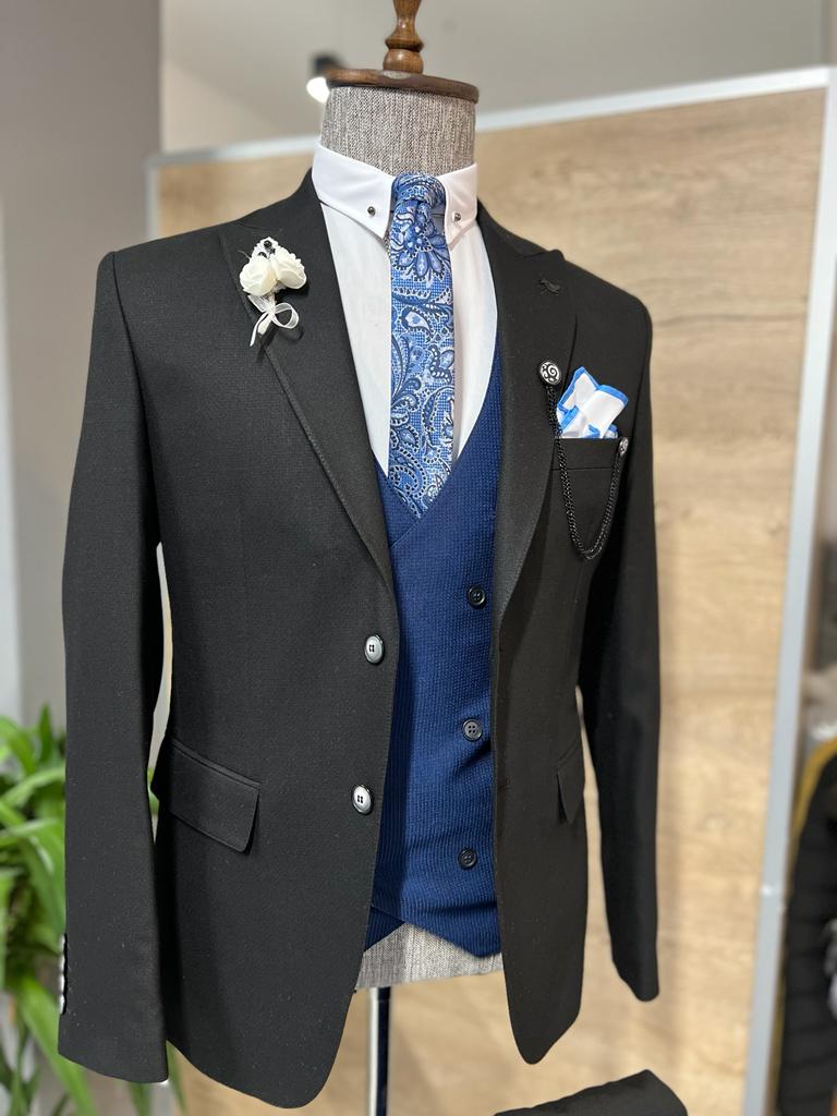 Bojoni Morton Black Slim Fit Peak Lapel Suit 