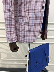 Benson Slim Fit Plaid Striped Combination Blue Suit