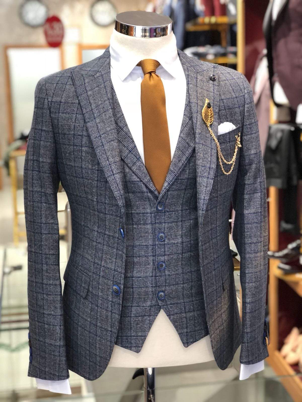 Slim-Fit Plaid Suit Vest Gray-baagr.myshopify.com-suit-BOJONI