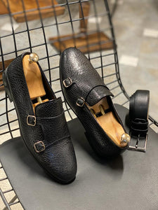Bojoni Clifton Black Double Monk Strap Shoes 